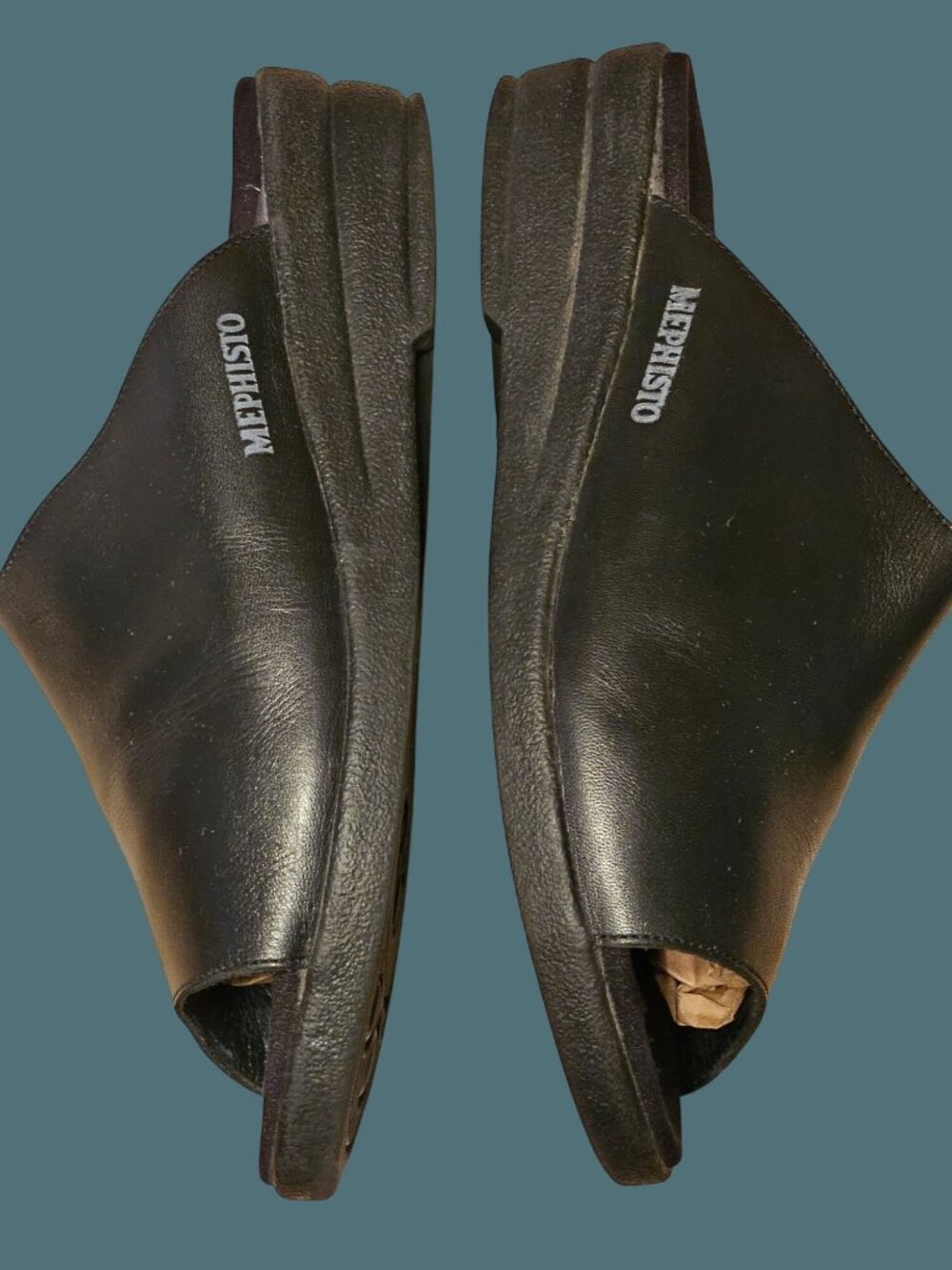Mephisto Black Leather Open Toe Slide Mule Wedge Comfy Sandals Women US 9 /EU 39 - Picture 7 of 14